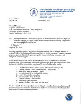 National Marine Fisheries Service, Biological Opinion on the EPA's Proposed Approval of Certain Oregon Water Quality