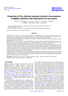 Properties of CO2 Clathrate Hydrates Formed in the Presence of Mgso4 Solutions with Implications for Icy Moons E