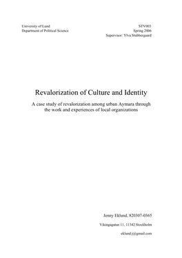 Revalorization of Culture and Identity