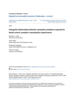 Intraguild Relationships Between Sympatric Predators Exposed to Lethal Control: Predator Manipulation Experiments