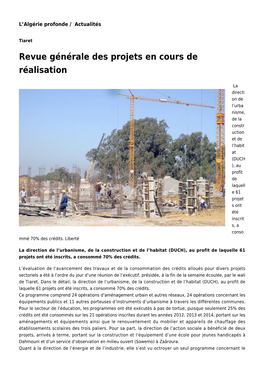 Revue Générale Des Projets En Cours De Réalisation