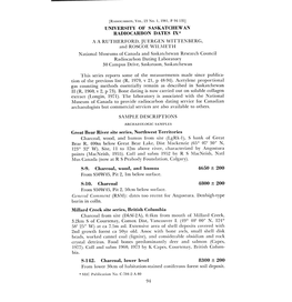 University of Saskatchewan Radiocarbon Dates Ix