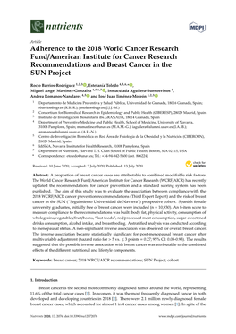 Adherence to the 2018 World Cancer Research Fund/American Institute for Cancer Research Recommendations and Breast Cancer in the SUN Project