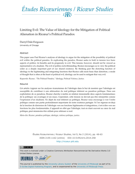 Limiting Evil: the Value of Ideology for the Mitigation of Political Alienation in Ricœur’S Political Paradox