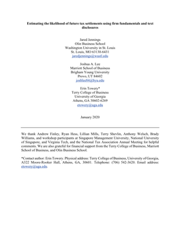 Estimating the Likelihood of Future Tax Settlements Using Firm Fundamentals and Text Disclosures