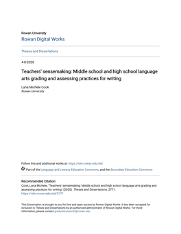 Teachers' Sensemaking: Middle School and High School Language Arts Grading and Assessing Practices for Writing