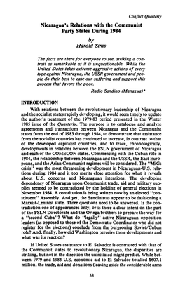 Nicaragua's Relation» with the Communist Party States During 1984 by Harold Sims