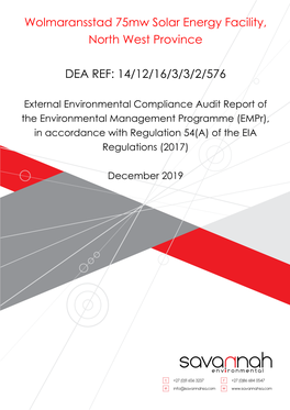 Wolmaransstad 75Mw Solar Energy Facility, North West Province DEA