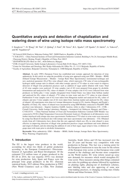 Quantitative Analysis and Detection of Chaptalization and Watering Down of Wine Using Isotope Ratio Mass Spectrometry