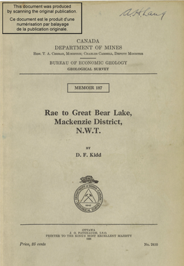 Rae to Great Bear Lake, Mackenzie District, N.W.T