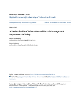 A Student Profile of Information and Records Management Departments in Turkey