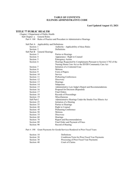 TITLE 77 PUBLIC HEALTH Chapter: I Department of Public Health Sub Chapter: a General Rules Part #: 100 Rules of Practice and Procedure in Administrative Hearings