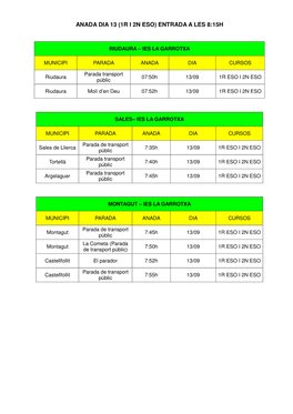 Anada Dia 13 (1R I 2N Eso) Entrada a Les 8:15H