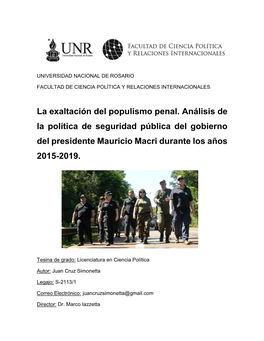La Exaltación Del Populismo Penal. Análisis De La Política De Seguridad Pública Del Gobierno Del Presidente Mauricio Macri Durante Los Años 2015-2019