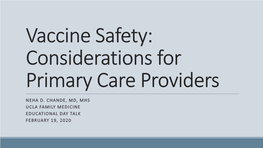 Vaccine Safety: Considerations for Primary Care Providers