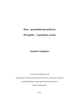 Host – Parasitoid Interaction in Drosophila – Leptopilina System