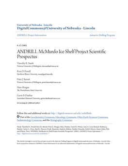 ANDRILL Mcmurdo Ice Shelf Project Scientific Prospectus Timothy R