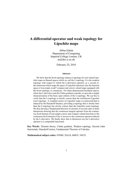 A Differential Operator and Weak Topology for Lipschitz Maps