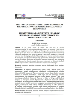 The Valve Gear Systems Timing Parameters Identification for Marine Diesel Engines Diagnostics Identyfikacja P Arametrow Ukladow