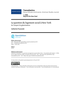 Transatlantica, 1 | 2006 La Question Du Logement Social À New York 2