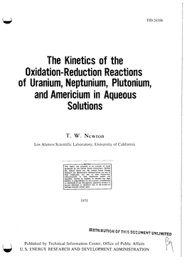 The Kinetics of the Oxidation-Reduction Reactions of Uranium, Neptunium, Plutonium, and Americium in Solutions