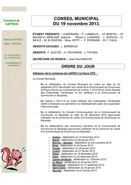 CONSEIL MUNICIPAL DU 19 Novembre 2013