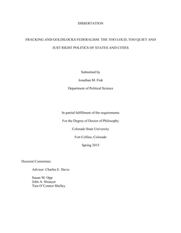 Dissertation Fracking and Goldilocks Federalism