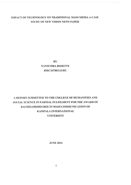 Impact of Technology on Traditional Mass Media a Case Study of New Vision News Paper