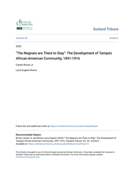 The Development of Tampa's African-American Community, 1891-1916