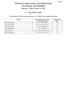 WENJ-FM, WFPG, WPGG-AM, WPUR, WSJO EEO PUBLIC FILE REPORT February 1, 2018 - January 31, 2019