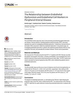 The Relationship Between Endothelial Dysfunction and Endothelial Cell Markers in Peripheral Arterial Disease