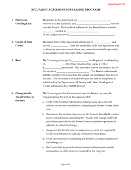 Attachment 16: Occupancy Agreement for Leasing Programs