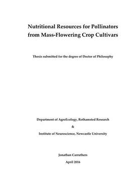 Nutritional Resources for Pollinators from Mass-Flowering Crop Cultivars