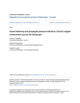 Insect Herbivory and Propagule Pressure Influence Cirsium Vulgare Invasiveness Across the Landscape