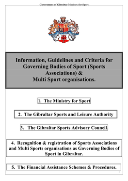 Information, Guidelines and Criteria for Governing Bodies of Sport (Sports Associations) & Multi Sport Organisations