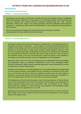 EXTRACT from the CUDDINGTON NEIGHBOURHOOD PLAN the Policies Environment and Landscape Policy 1 - Landscape Setting