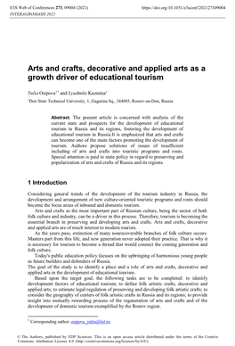 Arts and Crafts, Decorative and Applied Arts As a Growth Driver of Educational Tourism