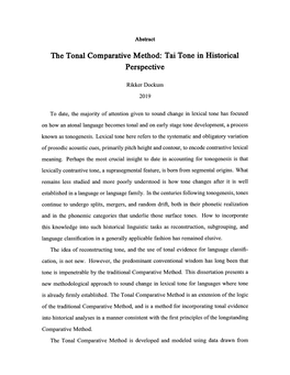 The Tonal Comparative Method: Tai Tone in Historical Perspective