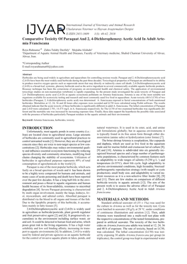 Comparative Toxicity of Paraquat and 2, 4-Dichlorophenoxy Acetic Acid in Adult Arte- Mia Franciscana