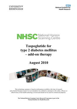 Taspoglutide for Type 2 Diabetes Mellitus – Add-On Therapy August