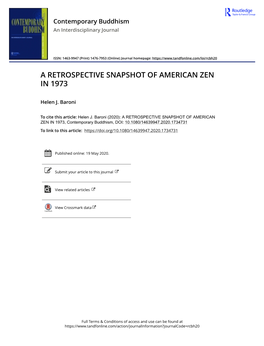 A Retrospective Snapshot of American Zen in 1973