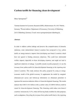 Carbon Tariffs for Financing Clean Development