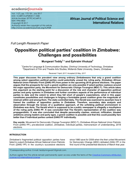 Opposition Political Parties' Coalition in Zimbabwe