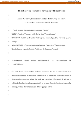 Phenolic Profile of Seventeen Portuguese Wild Mushrooms