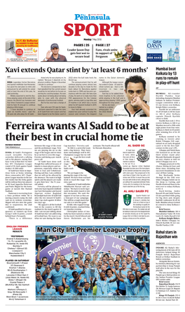 Ferreira Wants Al Sadd to Be at Their Best in Crucial Home