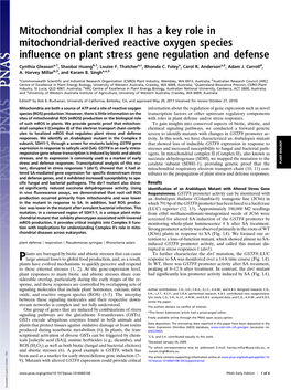 Mitochondrial Complex II Has a Key Role in Mitochondrial-Derived Reactive Oxygen Species Inﬂuence on Plant Stress Gene Regulation and Defense