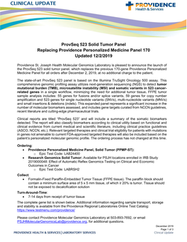 Provseq 523 Solid Tumor Panel Replacing Providence Personalized Medicine Panel 170 Updated 12/2/2019