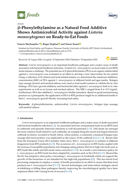 Β-Phenylethylamine As a Natural Food Additive Shows Antimicrobial Activity Against Listeria Monocytogenes on Ready-To-Eat Foods