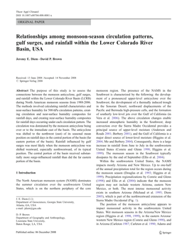 Relationships Among Monsoon-Season Circulation Patterns, Gulf Surges, and Rainfall Within the Lower Colorado River Basin, USA