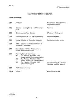 CC 33 15Th December 2008 JPD/Jmc 1 BALLYMONEY BOROUGH